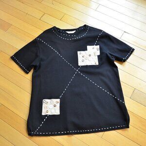BECHAMEL Black Tee with Buttons Patches